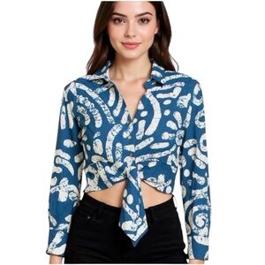 Haute Hippie Abstract Tie Front Cropped Top size M